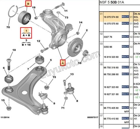 Ön Sol Aks Taşıyıcısı    (Komple) P301 P207 C2 C3 1.4 CCT (CAP 72)