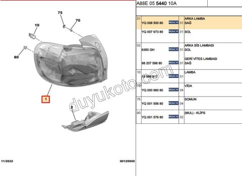 Citroen C3 Aircoss Citroen C3 Aircoss Stop Lambası Sağ 2021/2023