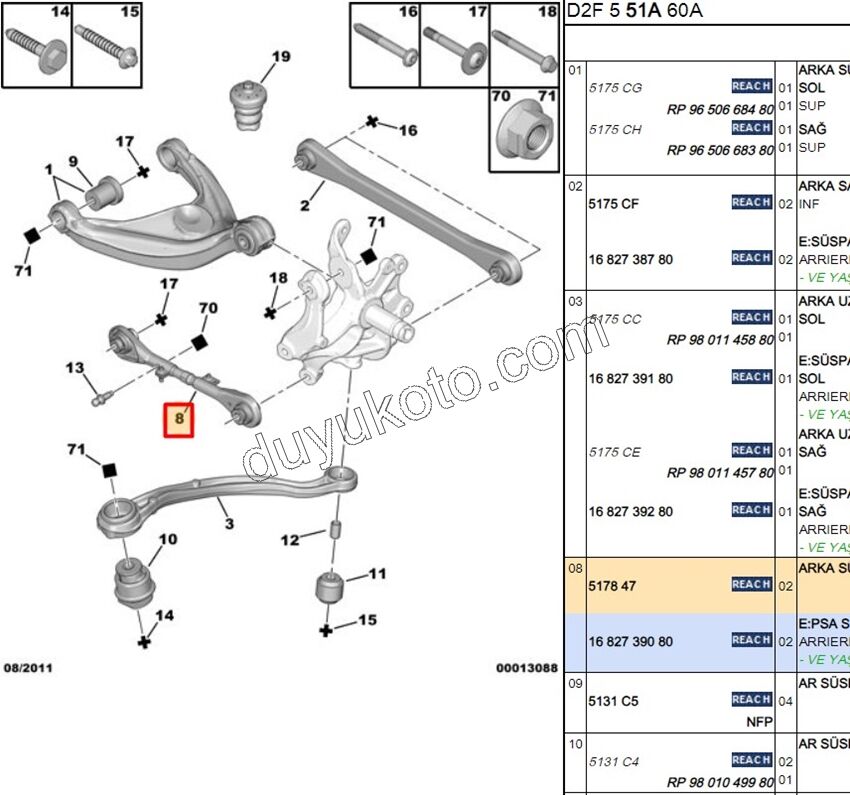 Arka Dingil Denge Kolu Sağ/Sol (Ayarlı Tipi) P407 P5081 C53