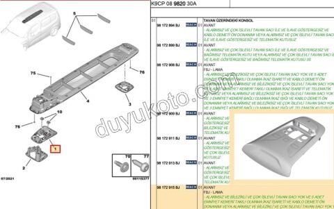 2019> Partner Rifter Berlingo Combo Doblo Proace City TAVAN LAMBA ÇERÇEVESİ ÖN GRİ
