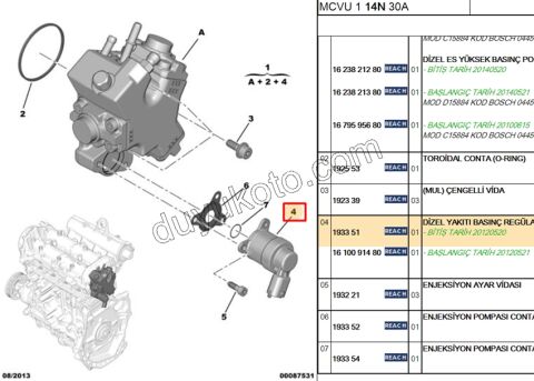 MUSUR BASINC MAZOT POMPA REGULATORU 1.3HDI EURO5