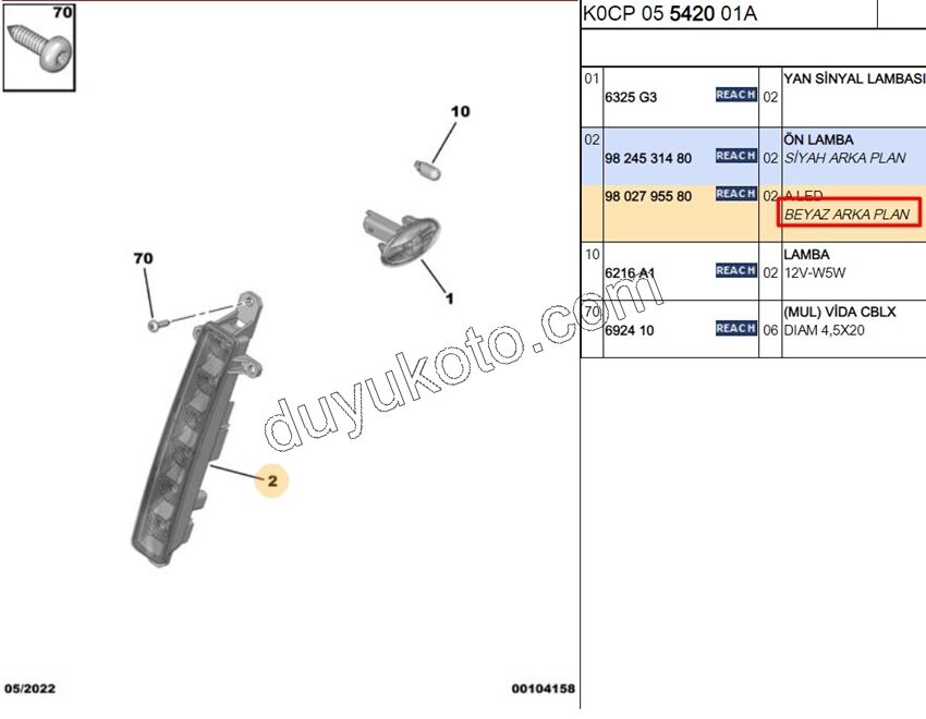 Peugeot 301 308 Expert Citroen Jumpy Fiat Scudo Gündüz Farı Led 2013/2024