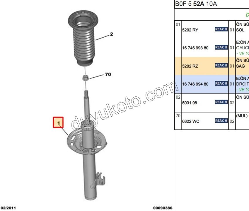 Ön Sağ Amortisör P107 1.4HDİ Euro4 02/11