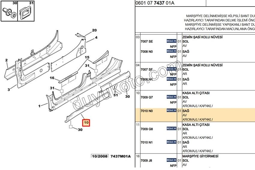 ETEK MARSBIYEL PLASTIK ON R C52 KROM+