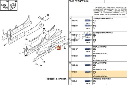 ETEK MARSBIYEL PLASTIK ARKA R C52 KROM+