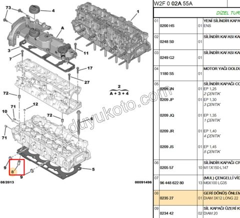 SUBAP SILINDIR KAPAK GERI DONUS 1.4HDİ Euro4 02/11 1.6HDİ Euro6 DW10FU DW12RU DW10C