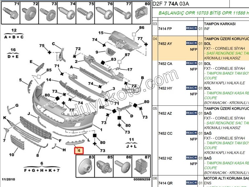 KAPAK ON TAMPON KOSE L P407 SIYAH