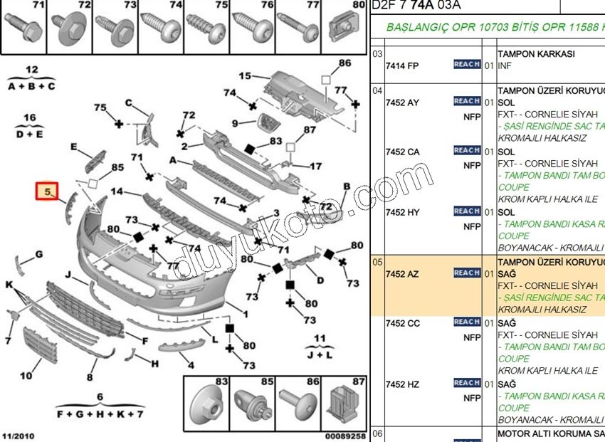 KAPAK ON TAMPON KOSE R P407 SIYAH
