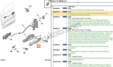 Bagaj Kapağı Dış Açma Kolu P2082 P3082 PRT3 PRT4 ON L CCT