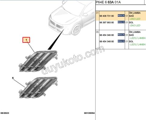 Peugeot 208 Gündüz Farı Sağ (Ledli) ECO 2023 SONRASI