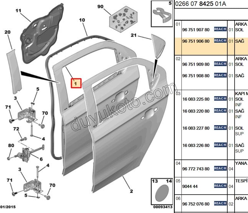 Sağ Arka Kapı Komple P301 CELY 2014>