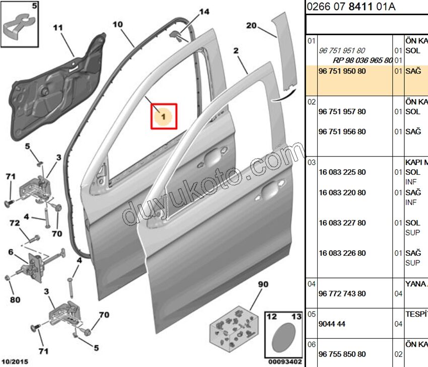 Sağ Ön Kapı Komple P301 CELY 2014>