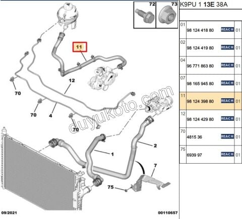 2019> Partner Rifter Berlingo Combo Doblo Proace City Radyatör Ek Depo Hortumu 1.5HDİ Euro6 P3082 P30082 P5082 P50082