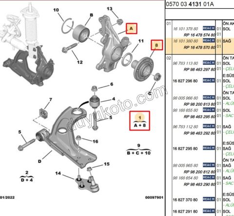 2019> Partner Rifter Berlingo Combo Doblo Proace City Ön Sağ Aks Taşıyıcısı (Komple) P3082 P30082 C4PC2 1.6HDİ Euro5