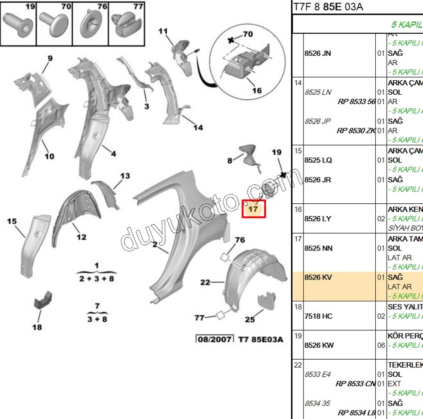 SAC ARKA CAMURLUK TAMPON BAGLANTI R P3081