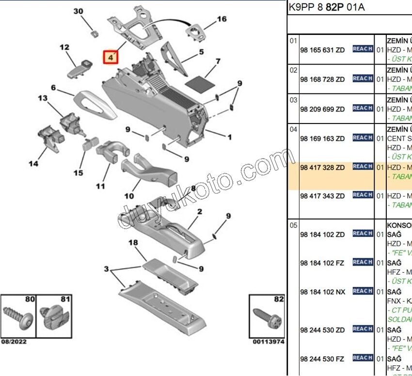2019> Partner Rifter Berlingo Combo Doblo Proace City Vites Kolu Körüğü Alt Çerçevesi