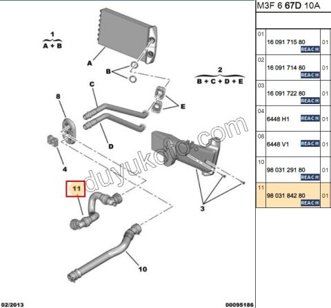 Kalorifer Radyatörü ile Su Kollektörü Arası Hortum P301MQ 1.6HDİ Euro6 Tahliyeli