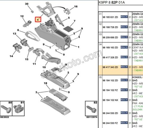 2019> Partner Rifter Berlingo Combo Doblo Proace City Vites Kolu Körüğü Alt Çerçevesi