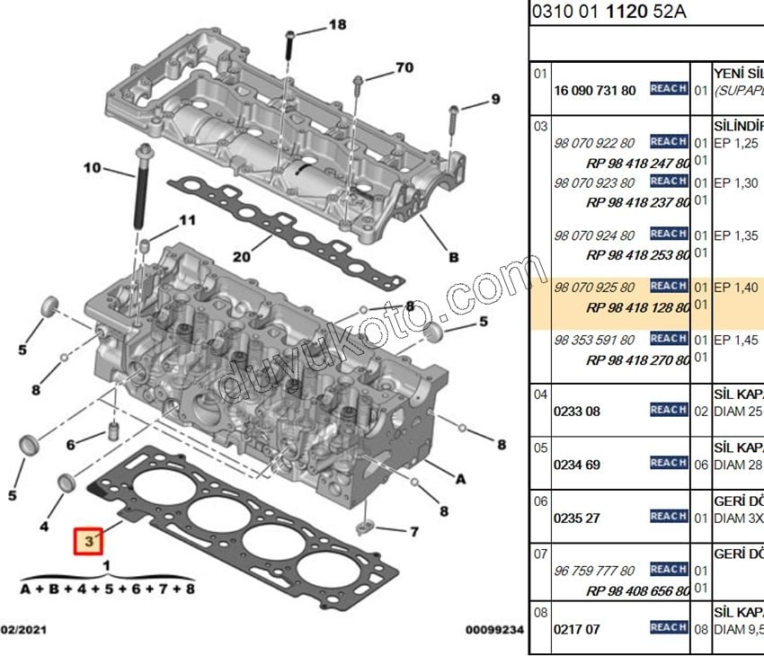 CONTA SILINDIR DW10F DW12R 1.40MM 4 DELIK