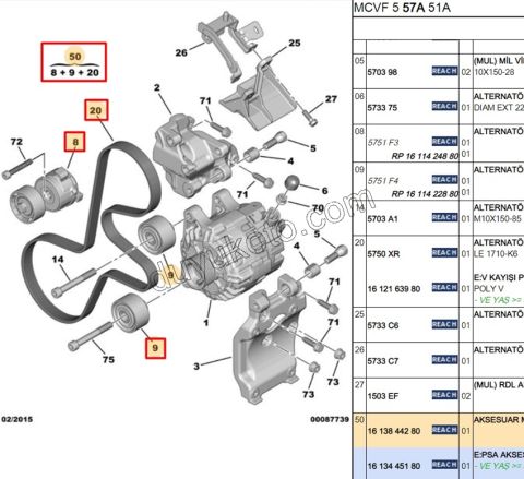 KIT KAYIS ALTER 1.4HDİ/1.6HDİ Euro4 1611422880+1611424880+5750.XR