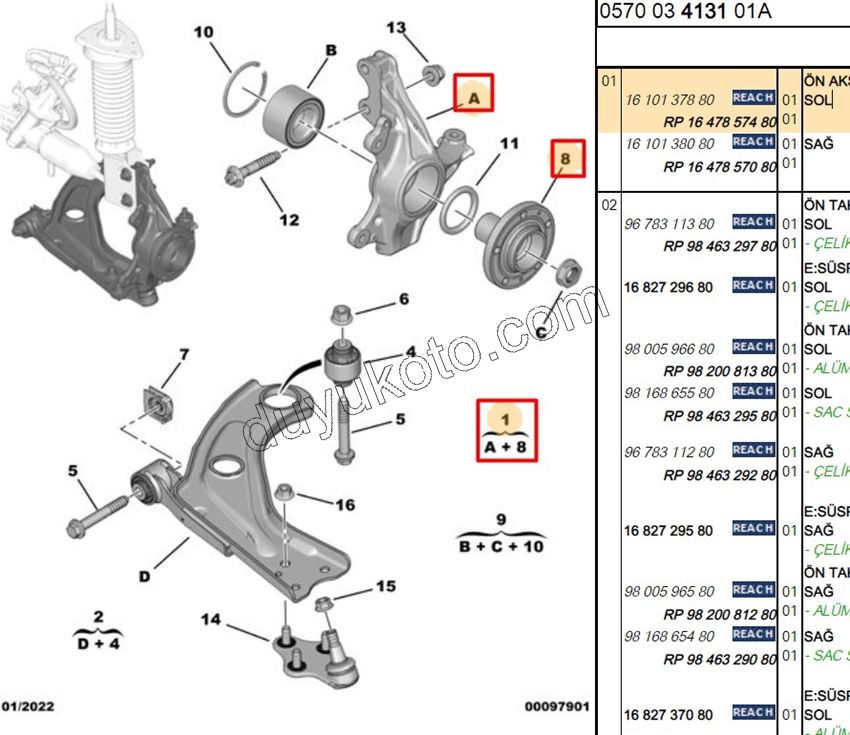 2019> Partner Rifter Berlingo Combo Doblo Proace City Ön Sol Aks Taşıyıcısı (KOMPLE) P3082 P30082 C4PC2 1.6HDİ Euro5