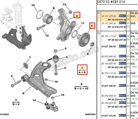2019> Partner Rifter Berlingo Combo Doblo Proace City Ön Sol Aks Taşıyıcısı (KOMPLE) P3082 P30082 C4PC2 1.6HDİ Euro5