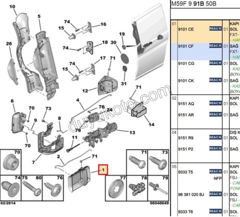 Dış Açma Kolu Sol Sürgülü Kapı PRT2 2006>