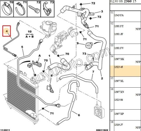 Radyatör Ek Su depo Hortumu C3 1.4L 75HP