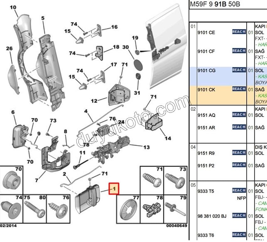 Dış Açma Kolu Sağ Sürgülü Kapı PRT2 2006> AST+