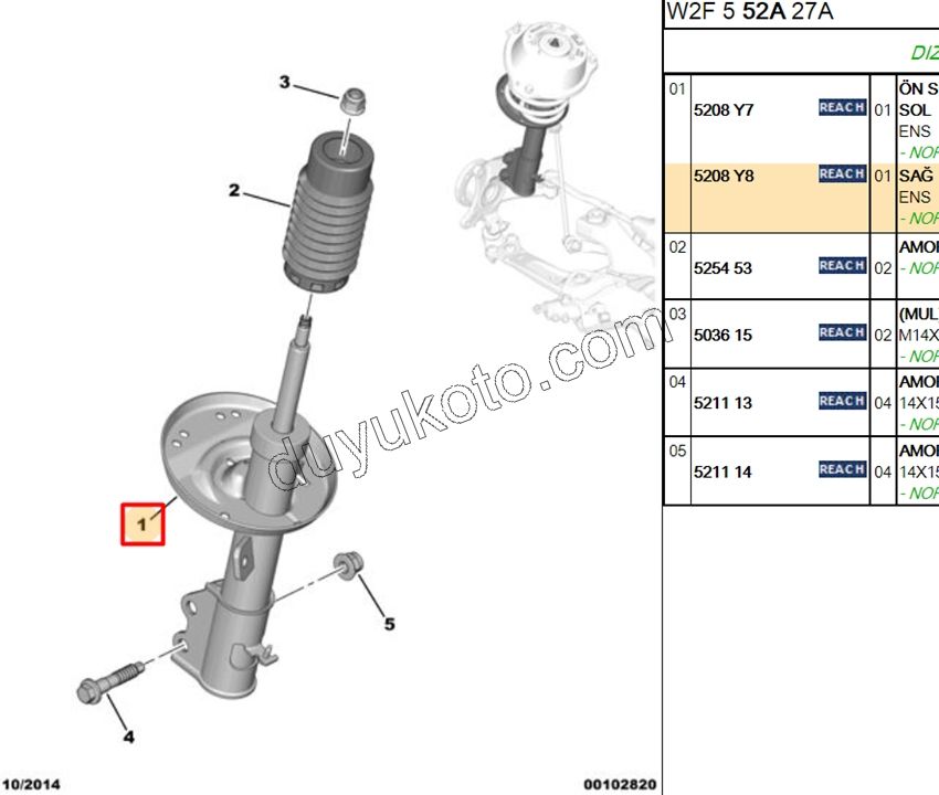 Ön Sağ Amortisör P5081 DW10C
