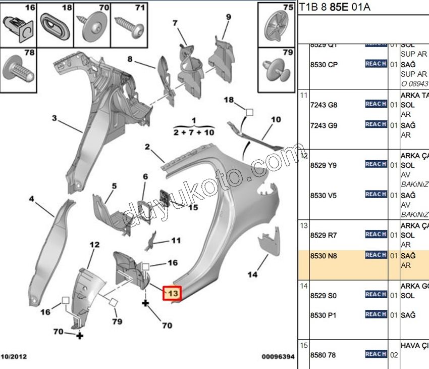 Çamurluk Davlumbazı Arka. Arka Sağ P206