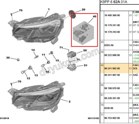 2019> Partner Rifter Berlingo Combo Doblo Proace City Far Tamir Takımı Sol
