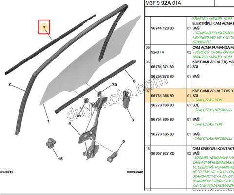 Ön Kapı Camı Sol Dış Sıyırıcı Fitil P301 SIYAH
