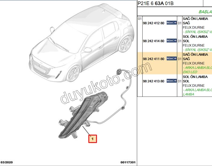 Peugeot 208 2008 Gündüz Farı Sağ (Ledli) GT 2019/2023