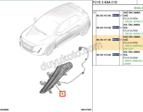 Peugeot 208 2008 Gündüz Farı Sağ (Ledli) GT 2019/2023