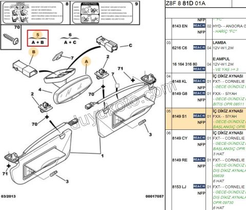 İç Dikiz Aynası P607 SENSOR+ 1SOK+3PIN