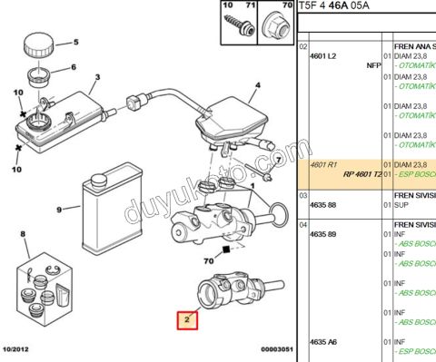 Fren Ana Merkezi Pompası P307 ESP AL4 BOSCH 23.8MM