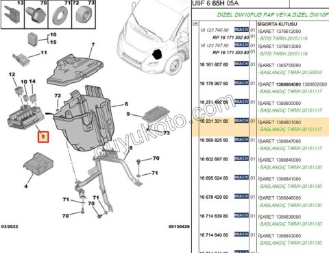 Motor İçi Sigorta Kutusu  BXR3MQ DW10FUD