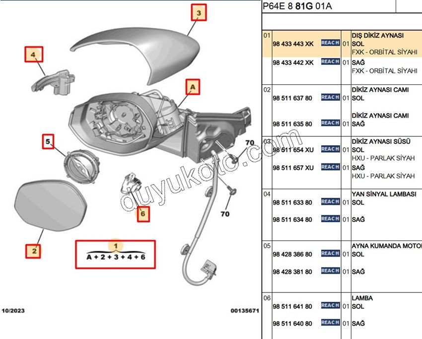 Peugeot 3008 5008 Dikiz Aynası Sol P30083E Kapak SIYAH+ Sinyalli