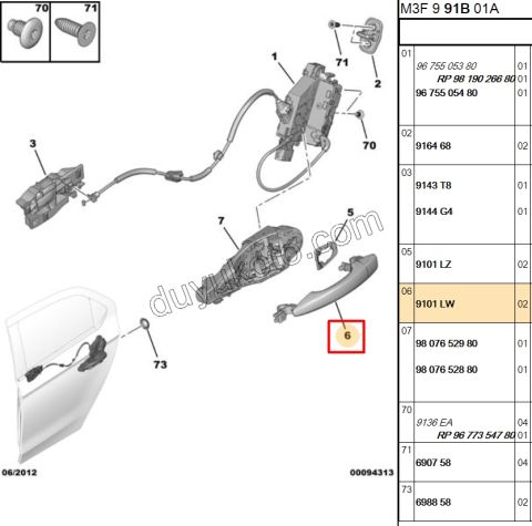 Kapı Dış Açma Kolu ON R+ ARKA R/L P301 C42 AST+SIF-