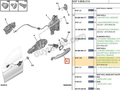 Kapı Dış Açma Kolu ON R+ ARKA R/L P301 C42 AST+SIF-