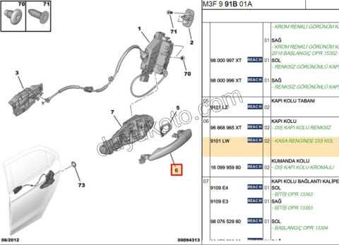 Kapı Dış Açma Kolu ON R+ ARKA R/L P301 C42 AST+SIF-
