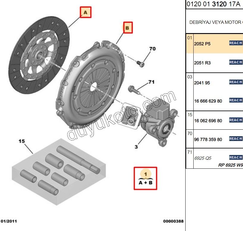 Debriyaj Seti (6VIT) 1.6VTi 120HP P207 P308 ( + RUL 2041.95) 2052.X4