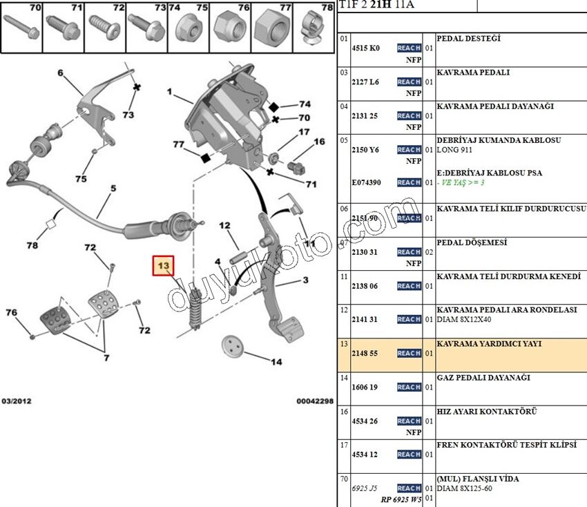 YAY DEBRIYAJ PEDAL P206 P406 P607 C5