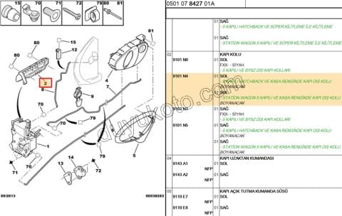 Dış Açma Kolu Sol Arka Kapı XS AST+