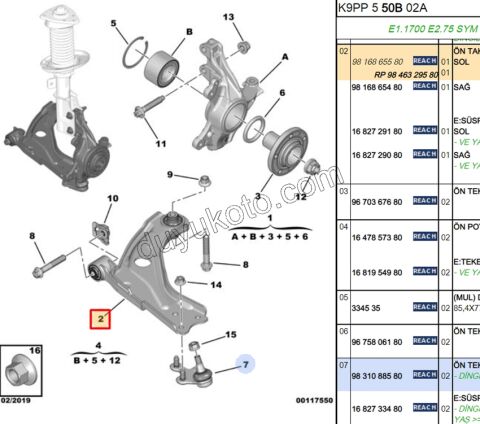 2019> Partner Rifter Berlingo Combo Doblo Proace City Salıncak Sol P30081 P50081 P30082