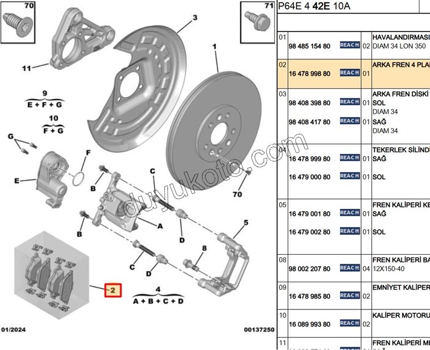 Fren Balatası Arka Tk P30083E