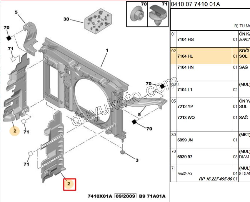 Fan Motoru Davlumbazı ( Ön Panel) Yan PLASTIGI Sol PRT3