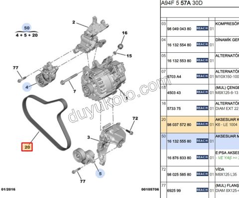 Alternatör V Kayışı 6PK1004 1.6HDİ Euro6 KIT