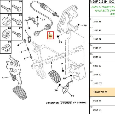 Debriyaj Teli PRT2 1.9D,Y.M 03/09 DW10 8V